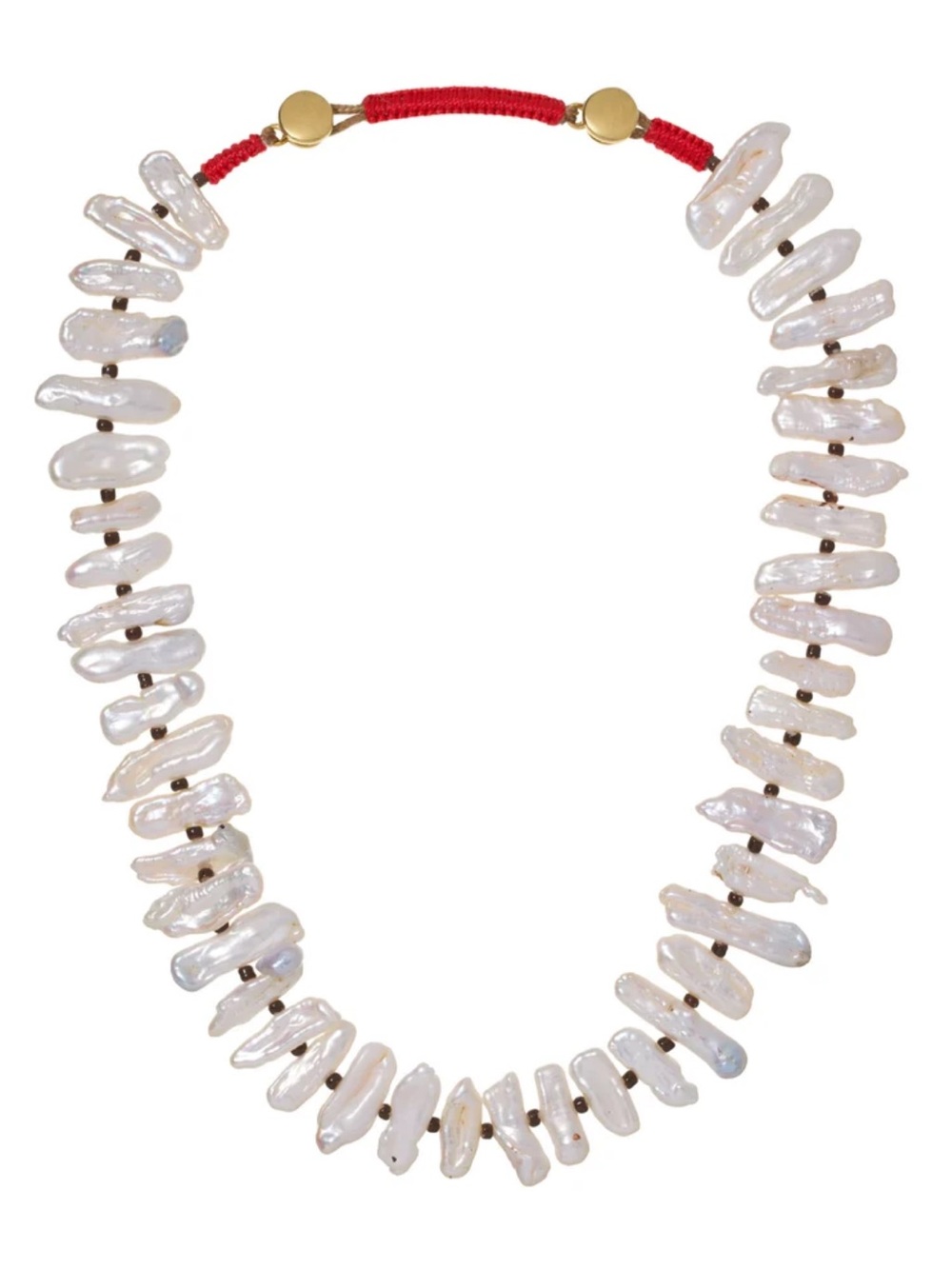 New Roxanne Assoulin Iridescent Baroque Pearl Stick Necklace with Red Cord